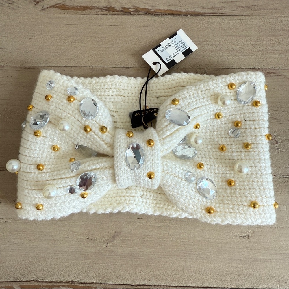 NWT Lele Sadoughi Pearl and Crystal Knotted Ear Warmer